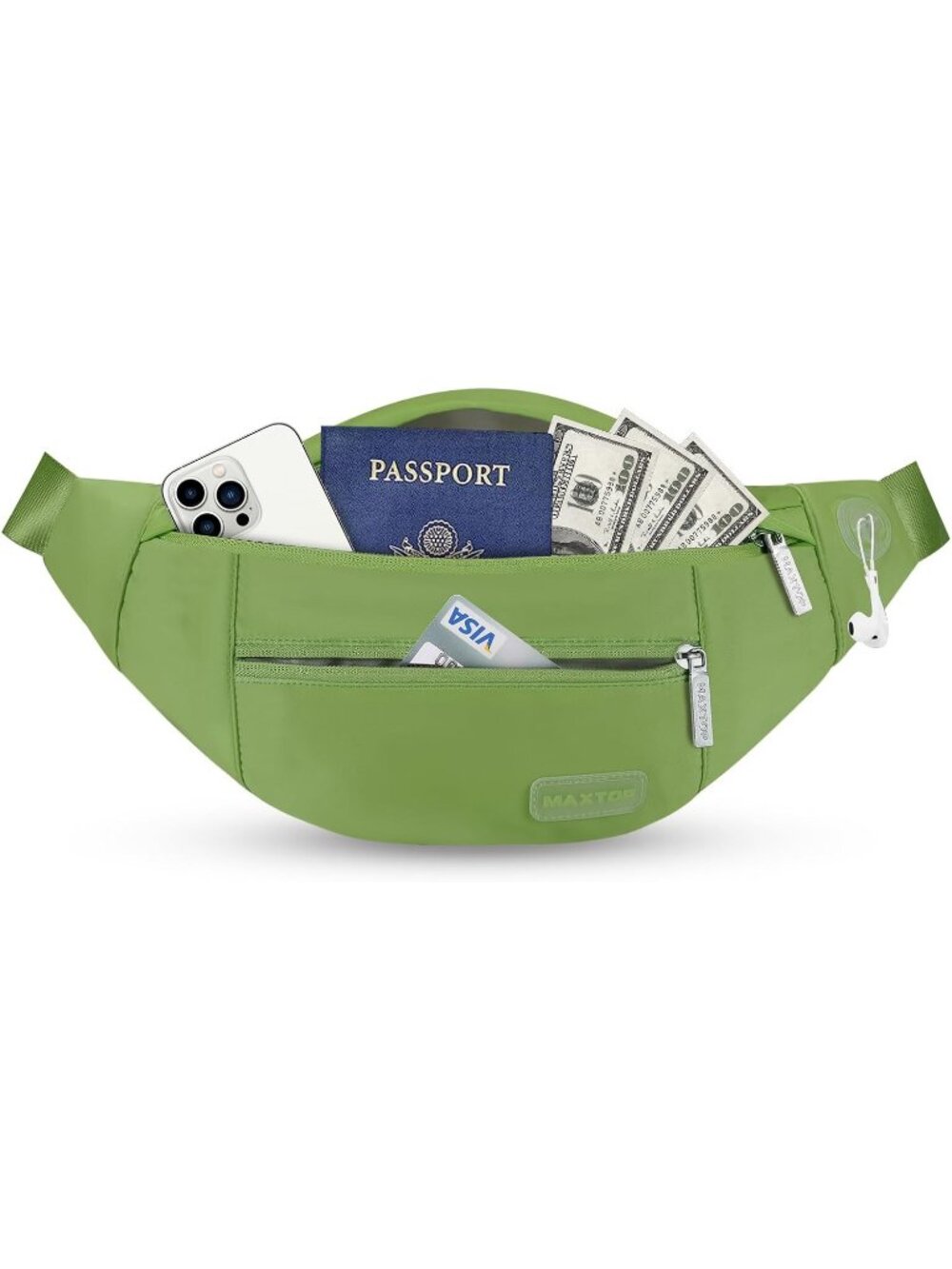 Men's Khaki Green Large Crossbody Fanny Pack With 4-Zip Belt Bag Waist Pack